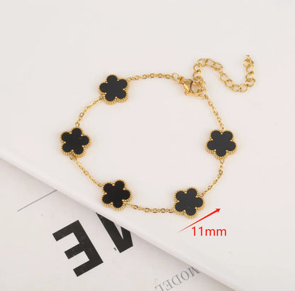 Silver Color New Design Plant Five Leaf Flower Bracelet Single sided Plum Blossom Stainless Steel Jewelry Women's Clover
