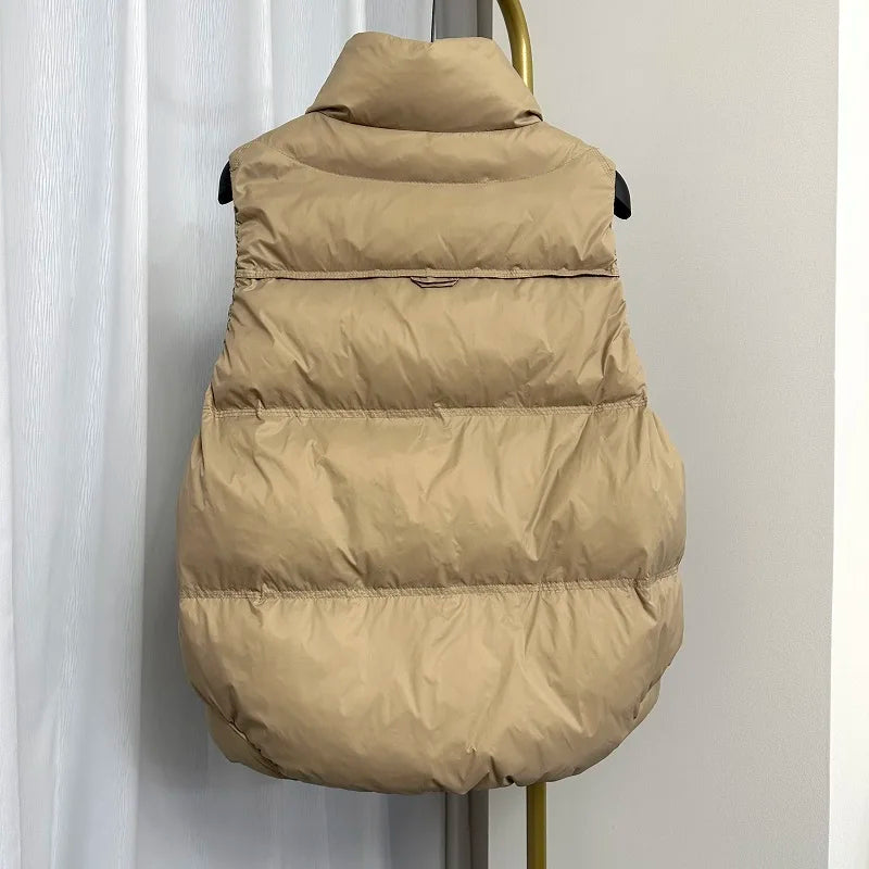 Down Jacket Women Sleeveless 2024 New Down Vest Female Standing Collar Short Coat Loose White Down Jacket Vest Small European