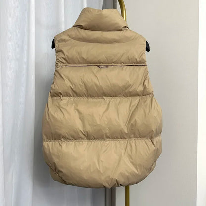 Down Jacket Women Sleeveless 2024 New Down Vest Female Standing Collar Short Coat Loose White Down Jacket Vest Small European
