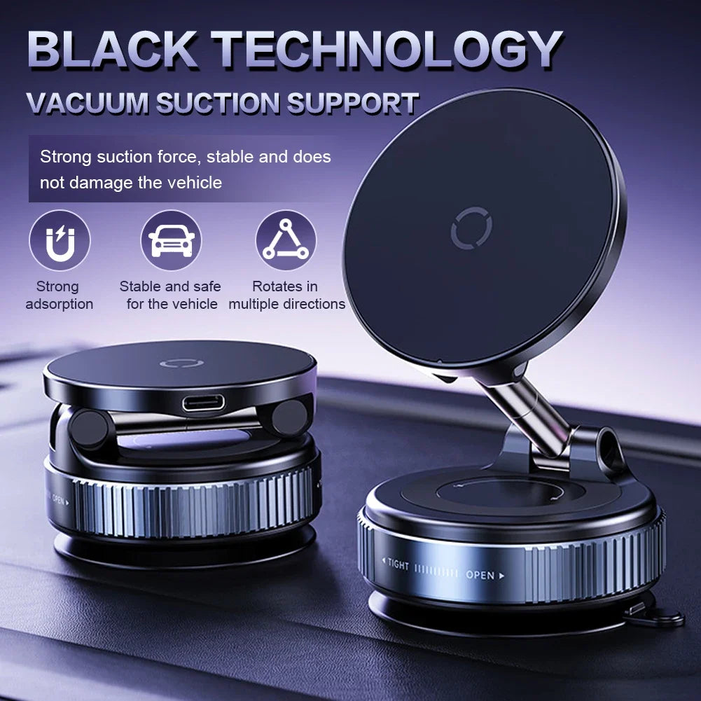 Foldable Magnetic Car Mount Mobile Phone Holder Wireless Charger Vacuum Adsorption Stand for iPhone 16 15 14 13 12 for MagSafe