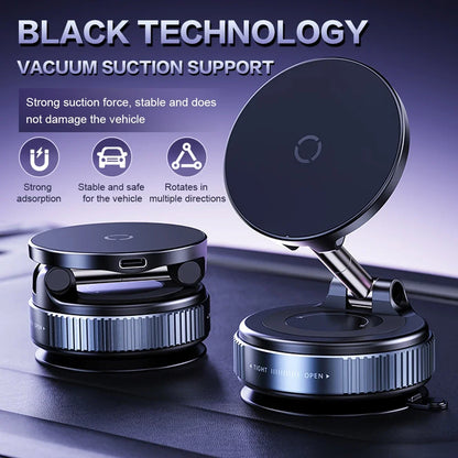Foldable Magnetic Car Mount Mobile Phone Holder Wireless Charger Vacuum Adsorption Stand for iPhone 16 15 14 13 12 for MagSafe