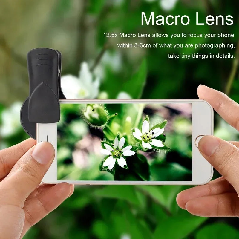 Phone Lens Kit 0.45x Super Wide Angle & 12.5x Super Macro Lens HD Camera Lentes for IPhone 6S 7 Xiaomi