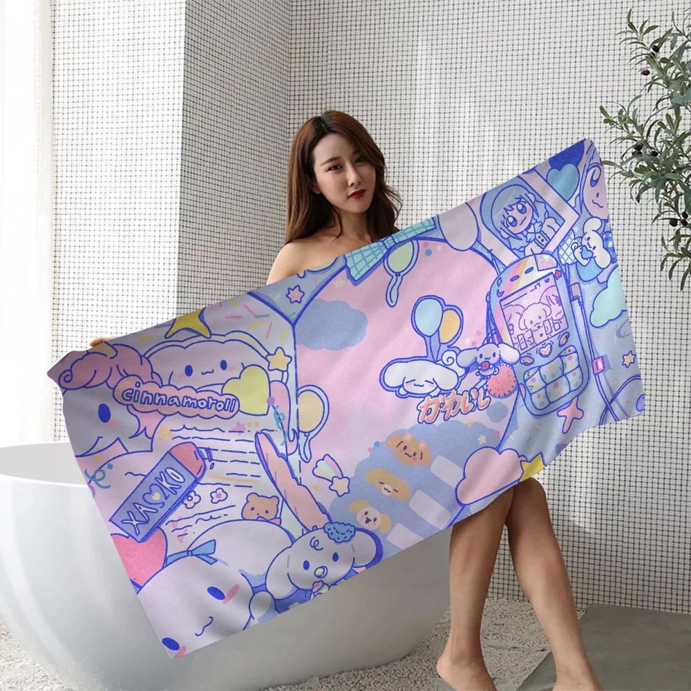 Cartoon C-Cinnamorolls Cartoon Beach Towel Cute Kawaii Room Decor Bath Girls Children Hand Towels For Bathroom Shower