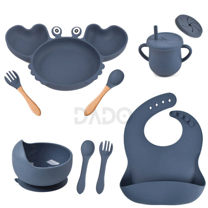 Customized Baby Silicone Feeding Set with Suction Cup Personalized Name Dish Divided Plate Bowl Spoon Cute Kid Eating Tableware