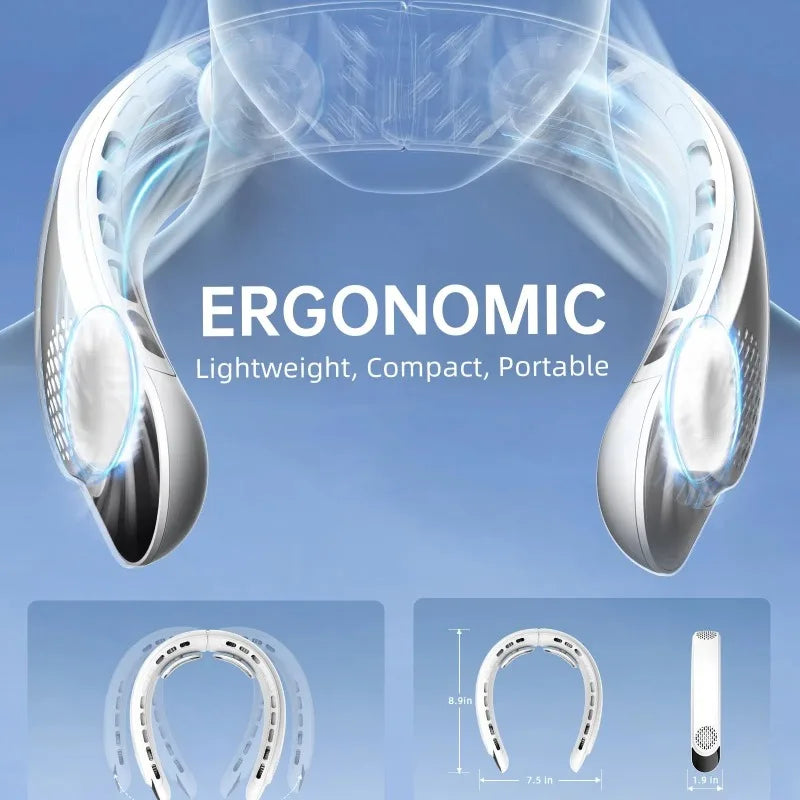 4000mAh Leafless Portable Neck Fan 3 Gears Adjustable Super Strong Wind Fast Cooling Multi-Function Digital Display Neck Fan