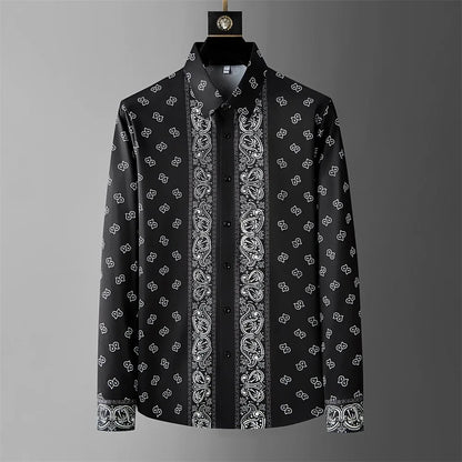 Luxury Printed Shirt Men's Long Sleeve Slim Casual Shirt High Quality Fashionable Popular Korean Extra Large Size Men's XS-6XL