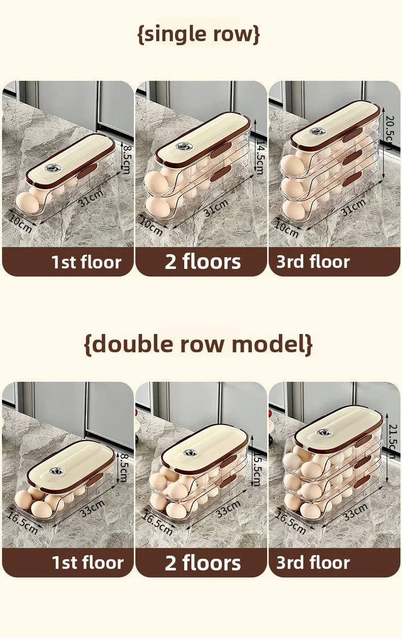 Smart Egg Storage Box - Slide-Out Drawer & Gravity Roller Design with Hidden Handle, Stackable Fridge Organizer for Side Door