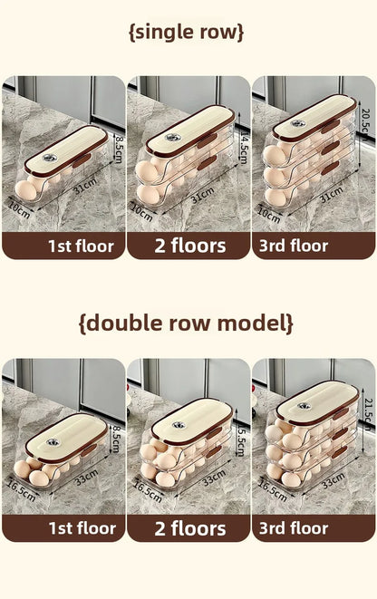 Smart Egg Storage Box - Slide-Out Drawer & Gravity Roller Design with Hidden Handle, Stackable Fridge Organizer for Side Door