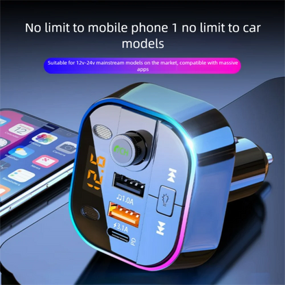 Bluetooth 5.0 Car FM Transmitter Car Bluetooth Receiver Ambient Hands-Free Mp3 Player Dual USB Fast Charger 5.0 Audio Adapter