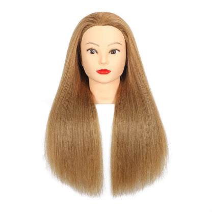 Female Mannequin Head with 22"100%Real Hair Cosmetology Manikin Head Hairdressing Practice Cutting Styling Training Doll Heads