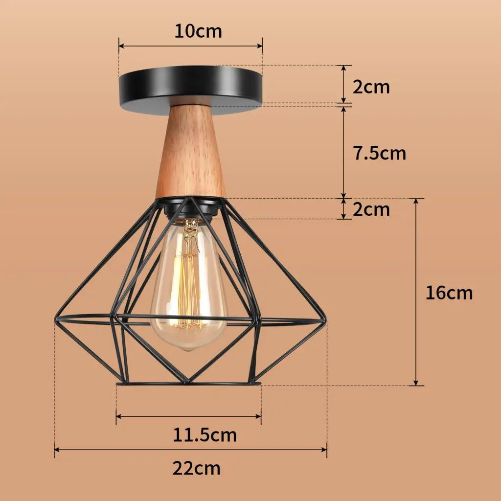 LED E27 Ceiling Lights Vintage Industrial Wood Ceiling Lamp for Kitchen Living Room Bar Restaurant Wire Cage Lampshade Lighting
