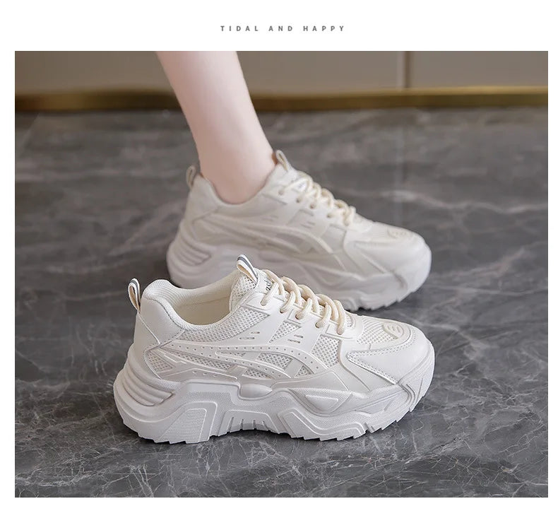 Black Daddy Thick Sole Sneakers Casual Vulcanized Shoes Women High Platform Sneakers Lace Up White Sneakers Women