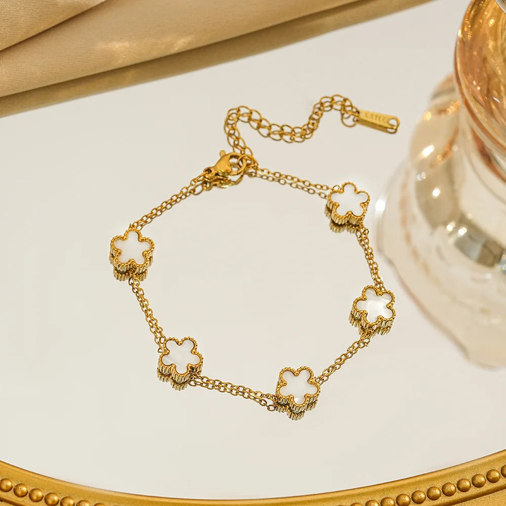 316L Stainless Steel Lucky Five-Leaf Flower Pendant Bracelets For Women Five-Petal Clover Collarbone Chain Exquisite Jewelry