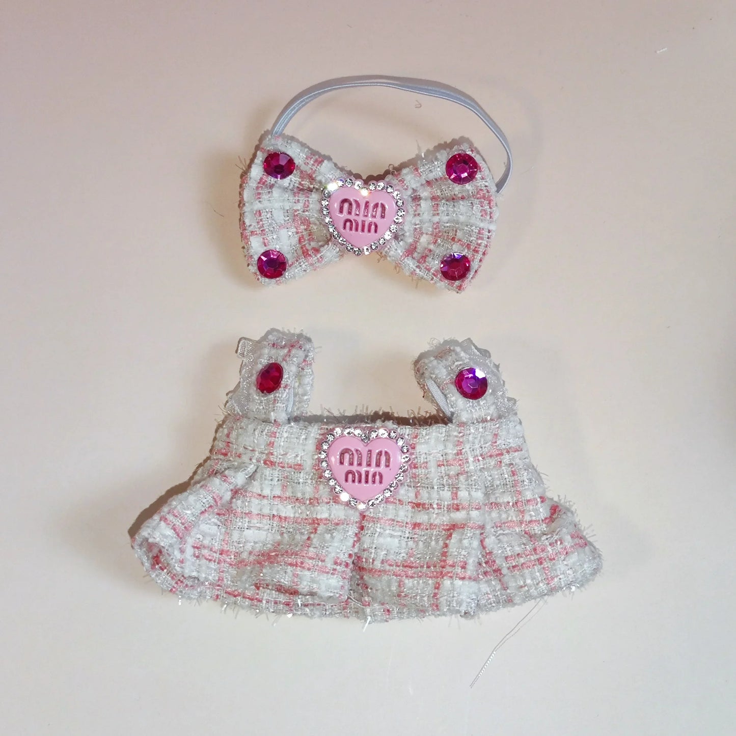 Labubu Sitting Party Outfit V1 V2 Doll Clothes Classic Grid Dress with Fragrance Kids Gift Set