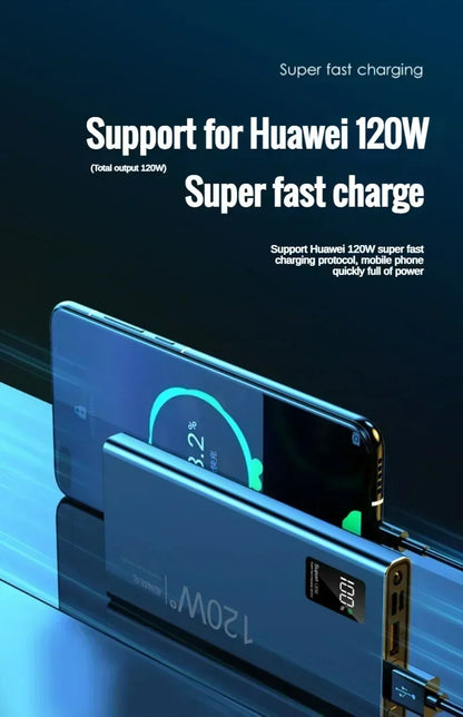 120W super fast charging 30000 mAh power bank with 100% sufficient capacity for mobile power supply for various mobile phones