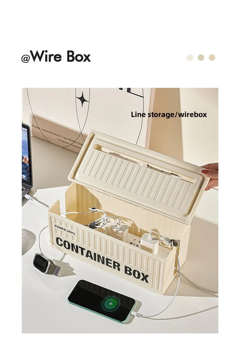 Cable Management Box - Multi-Function Power Strip Organizer with Side Cable Holes, Phone Stand & Storage Lid for Desk/Office