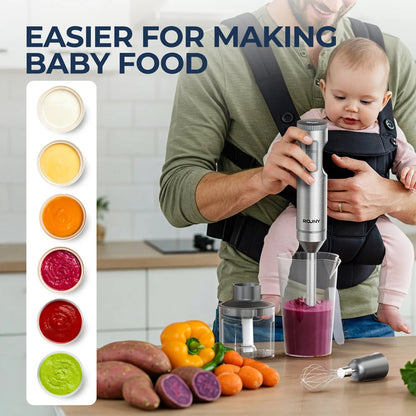 Hand Immersion Blender Powerful 4-in-1 Stainless Steel Stick Food Mixer 700ml Mixing Beaker 500ml Processor Whisk