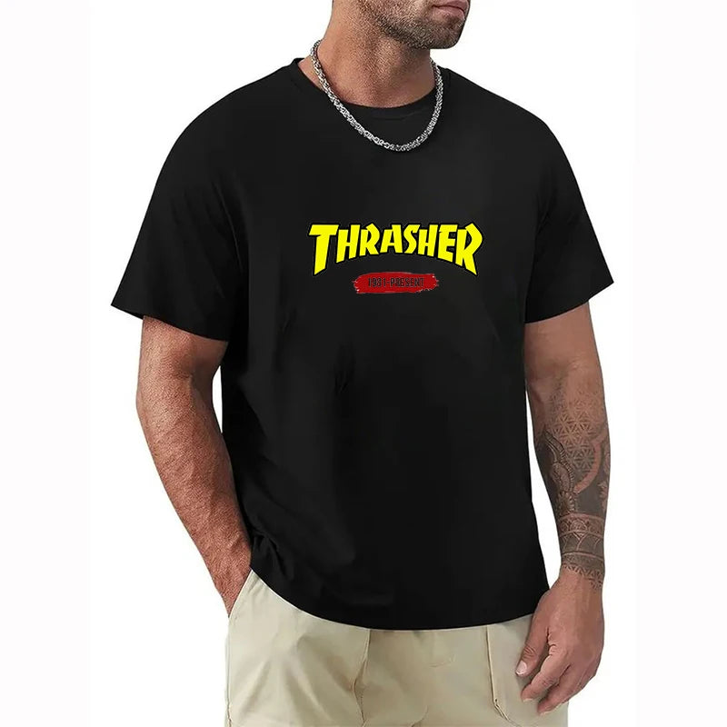 2025 T-shirts for Men Personalized T-Thrashers Y2k Clothing High Quality Summer Tops Vintage Streetwear Short Sleeve Tee White