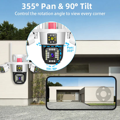 Linook WiFi surveillance camera, 12MP, 6K, 360,3 lenses, CCTV outdoor WiFi camera, IP camera, PTZ security camera