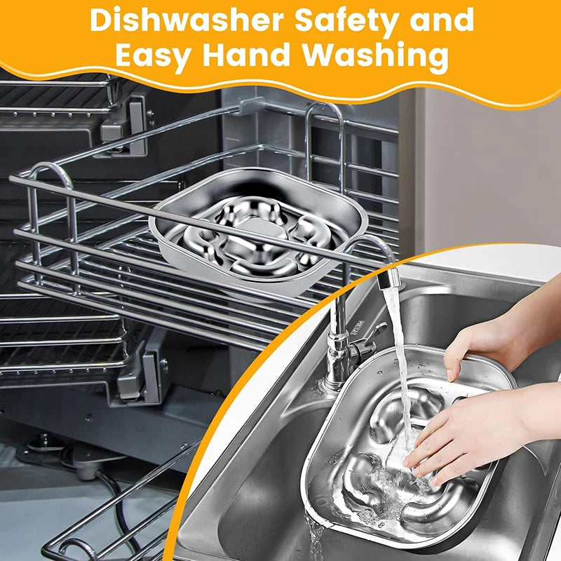 Dog Slow Feeder Bowls 304 Stainless Steel Dog Slow Feeder Bowl Available on Both Sides Slow Feeding Feeder Pets Cats Dog Bowls