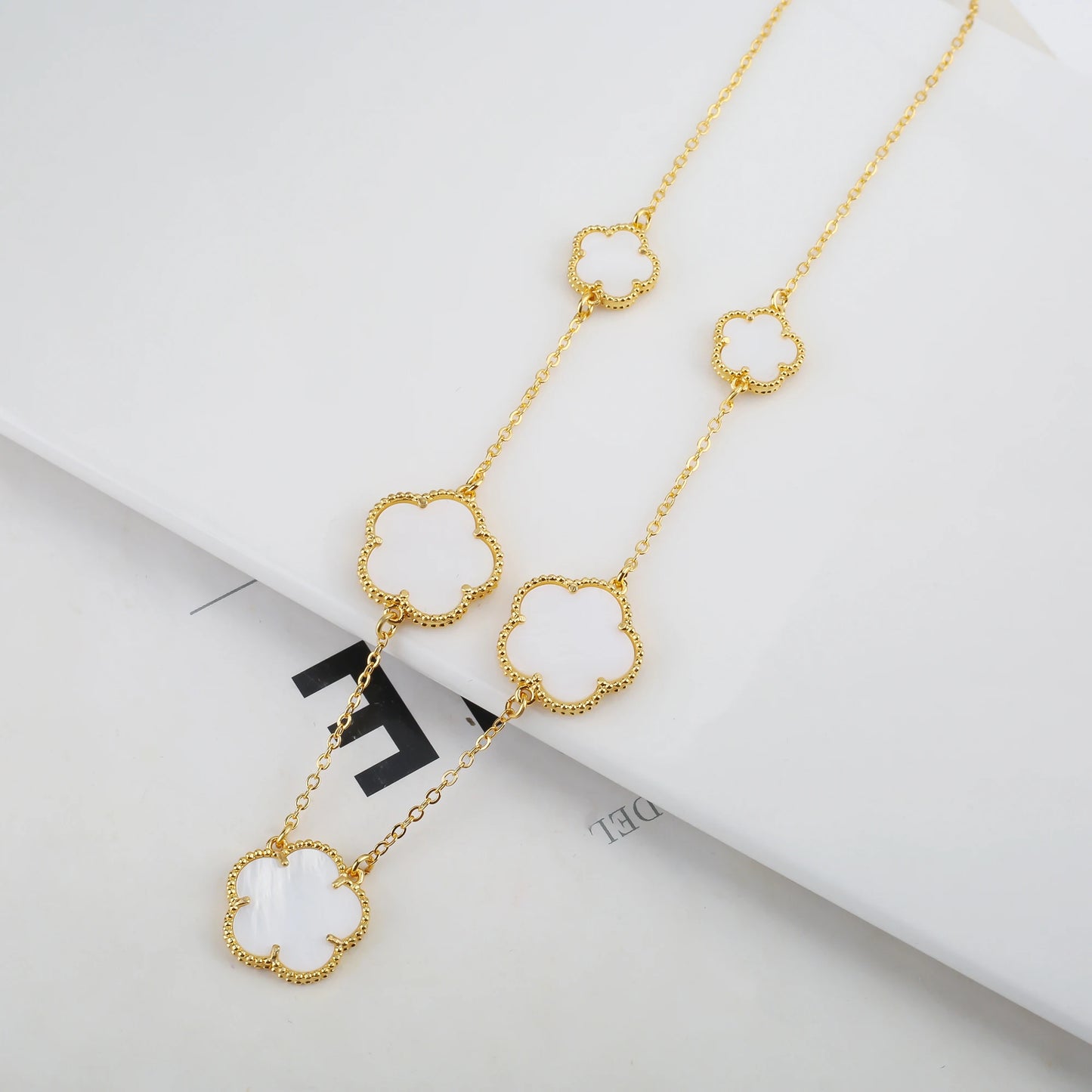 Irregular New Double Sided Natural Stone Shell Plant Five Leaf Flower Jewelry Set Necklace Earrings Women's High Quality Clover