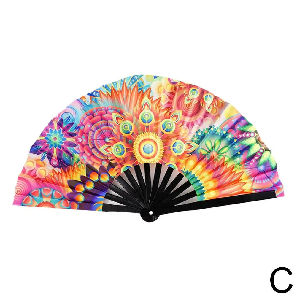 33cm Large Folding Hand Rave Fan Chinease/Japanese Gifts Fan Dance Music Colorful Fan Festival Fan Gradient Reflective Fold
