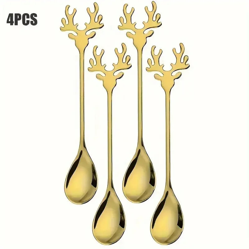 4/8pcsStainless steel elk spoon Home dessert spoon coffee spoon tea spoon Christmas elk design exquisite tableware