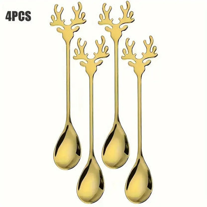 4/8pcsStainless steel elk spoon Home dessert spoon coffee spoon tea spoon Christmas elk design exquisite tableware