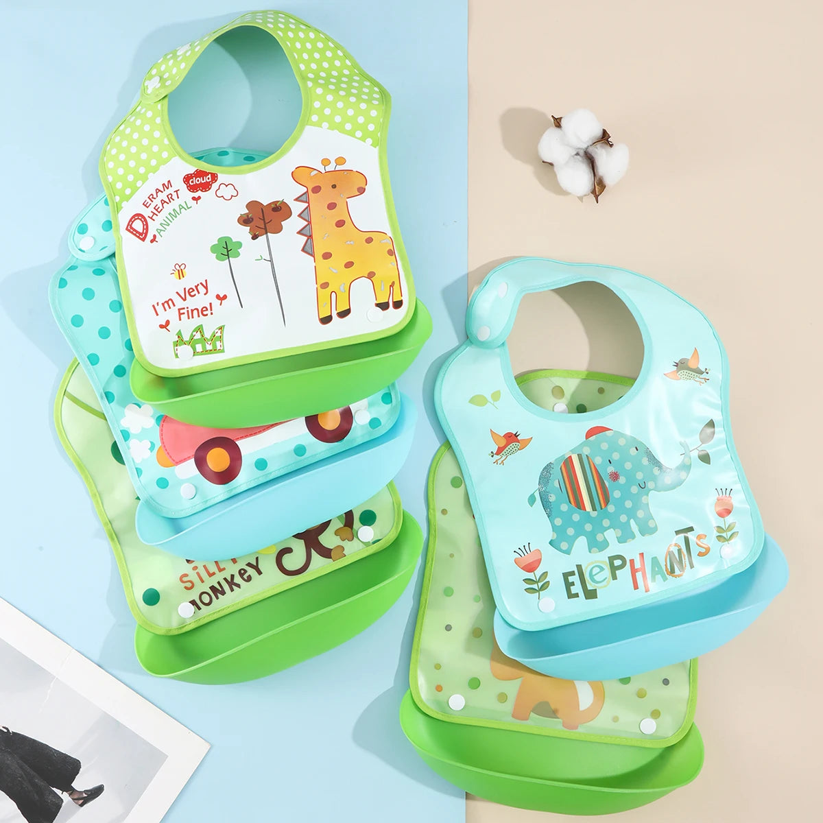 Baby food bib Baby waterproof bib three-dimensional detachable food food pocket Child child saliva pocket