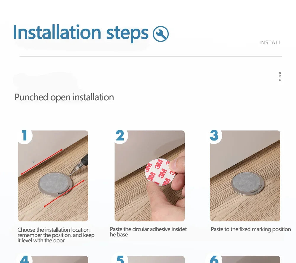 Stainless steel magnetic door stopper, gray black nail free door base, door hardware Door close prevention Door stop door closer