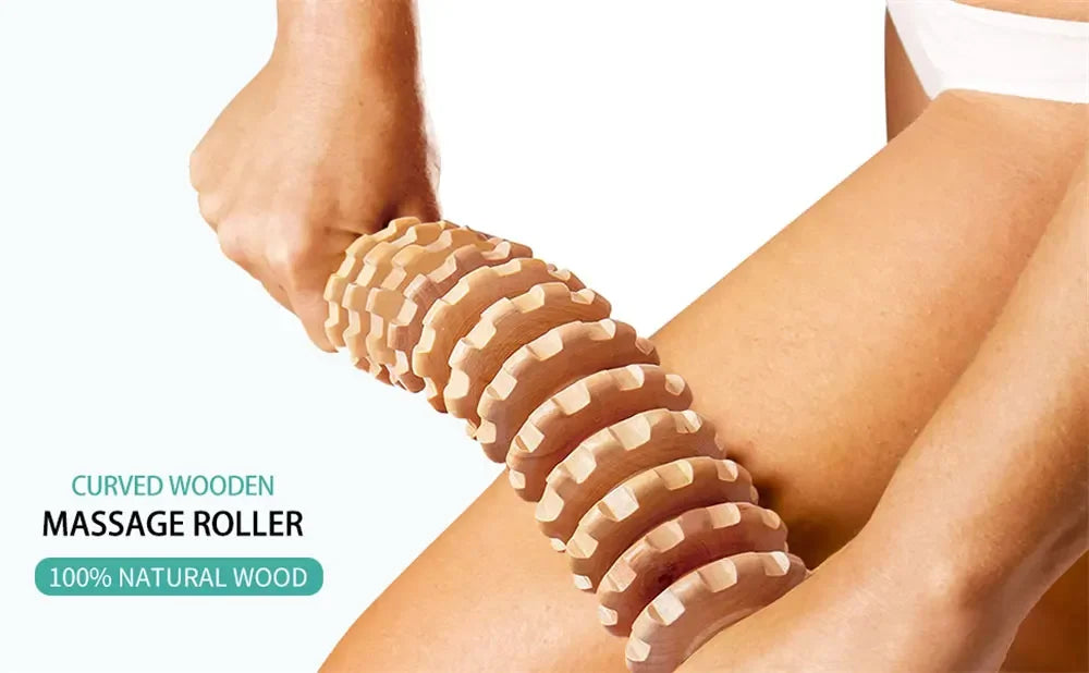 12 Rollers Wooden Curved Massager Handheld Roller Stick, Trigger Point Body Therapy Massager for Belly Waist Muscles Pain Relief