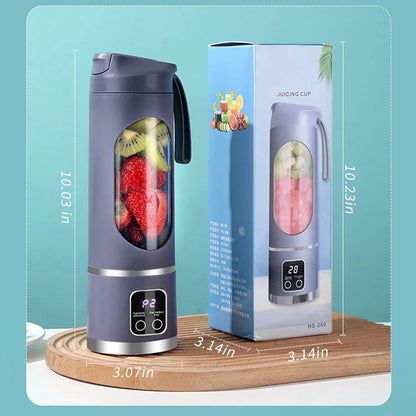 Portable Electric Juice Blender Cup 450ML 12-Blade Powerful Motor Juicing Cup Household Travel Rechargeable Juice Bottle