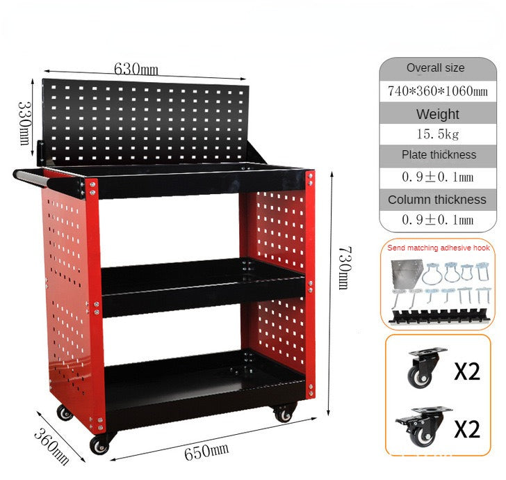 Mechanical Workshop Tools with Wheels, Tool Carts 3-layer Mobile Tool Car, Multifunctional and Heavy-duty Auto Repair Parts Car