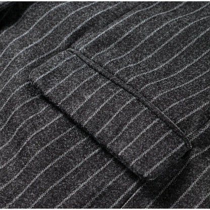 Retro Striped Lapel Woolen Long Coat Women Casual Loose Dark Grey Oversize Coats Female Winter Elegant Chic Outwear