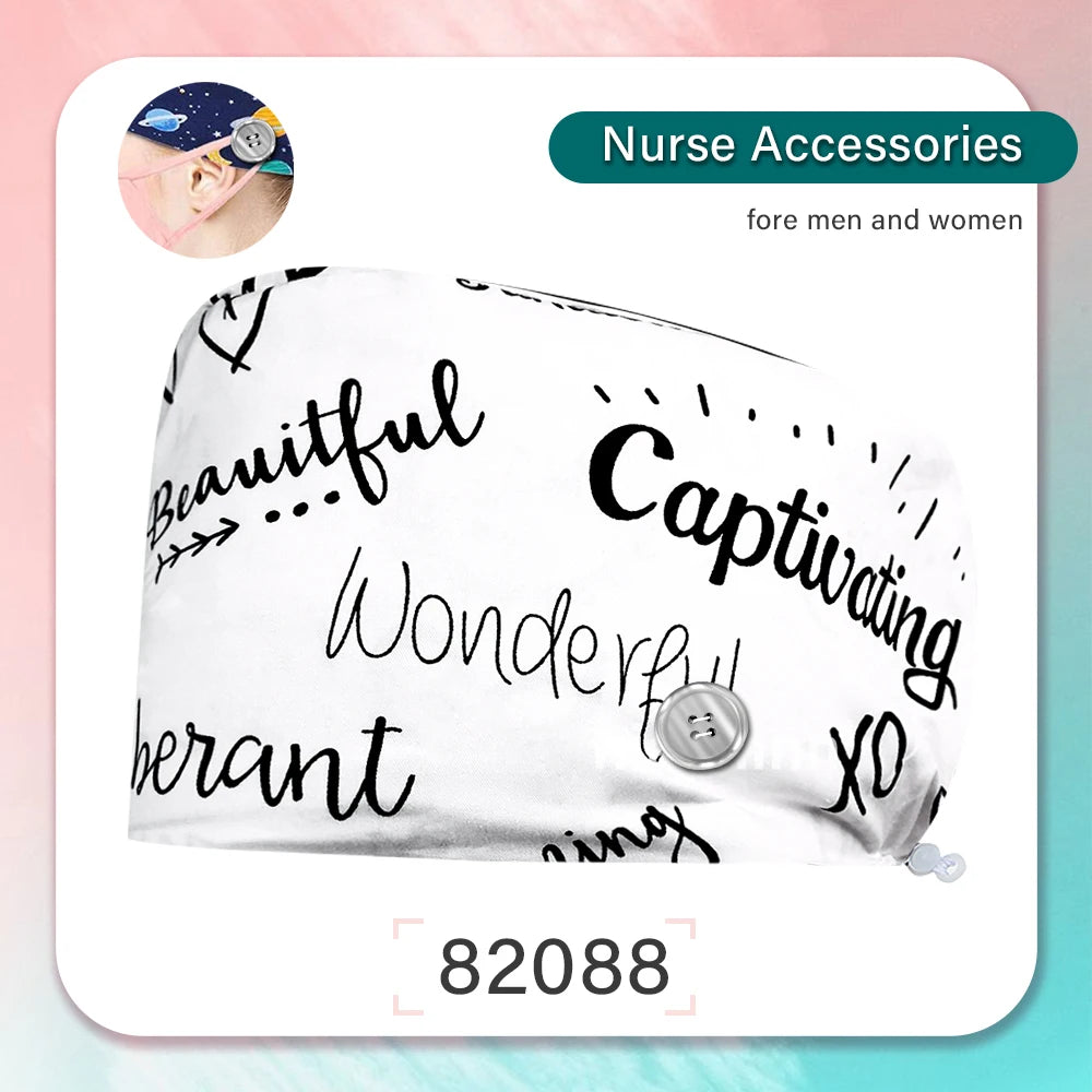 Cartoon Printed Operating Room Doctor Work Scrub Hat Pharmacy Dentistry Clinic Surgical Cap Adjustable Medical Nurse Accessories