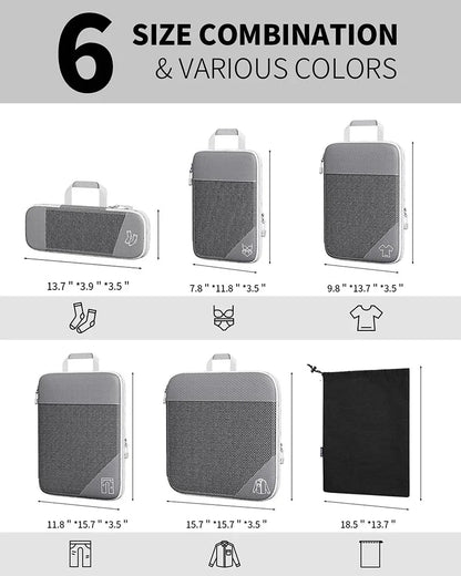 Expandable Compression Packing Cubes for Suitcases,6 Set Lightweight Travel Packing Organizer for Travel Carry on Suitcase Bags