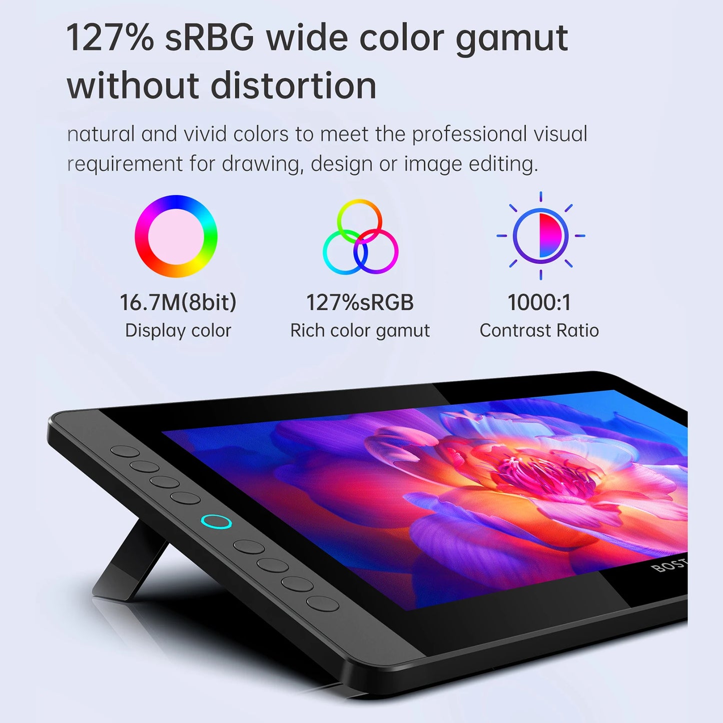 BOSTO BT-13HDK Portable Graphics Drawing Tablet 13.3 Inch H-IPS LED Screen Display Anti-glare Digital Art Drawing Pad