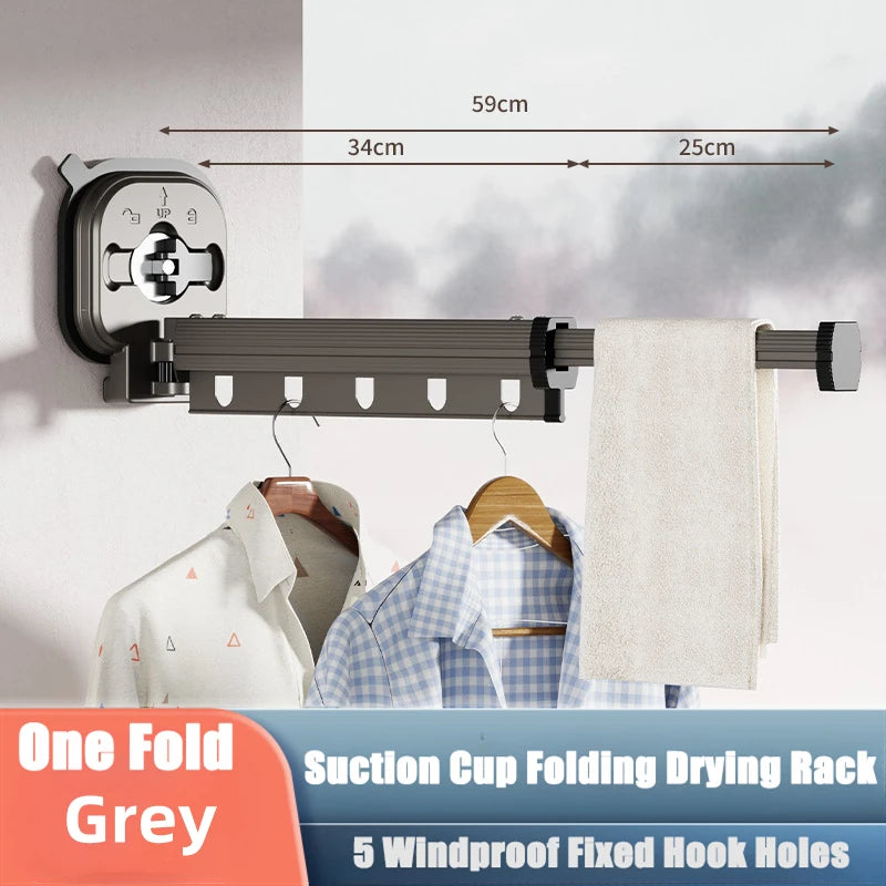 Retractable Clothes Hanger Wall Mounted No Punching Laundry Drying Rack Foldable Drying Racks Space Saving For Bathroom Balcony