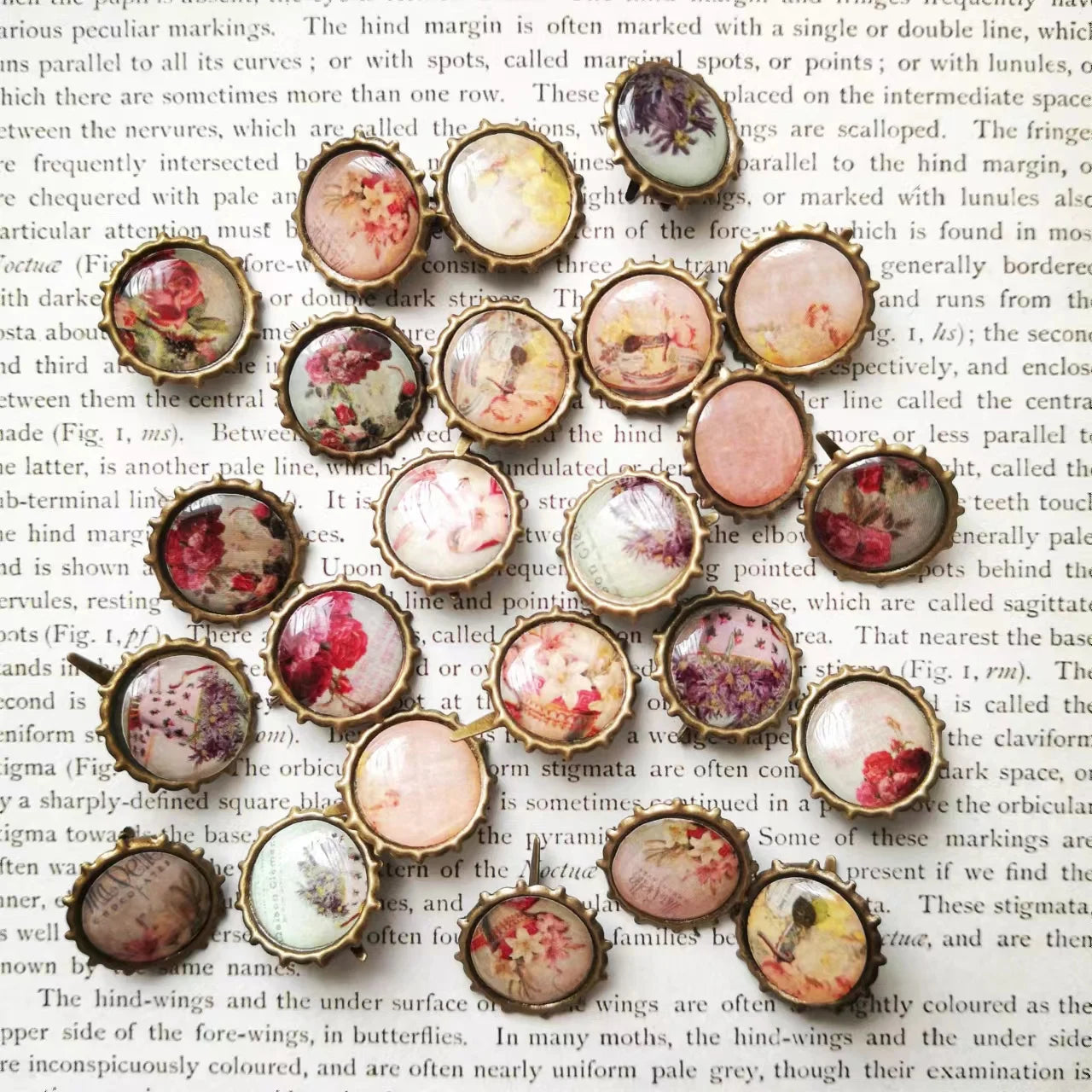 [MET004] 22-26pics Mixed Printing Metal Retro Brads for Scrapbooking Embellishment Decorative Beads Clothes Handmade Crafts