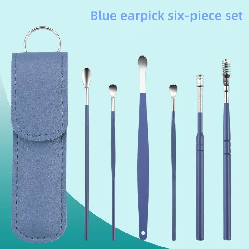 Ear Cleaning Tool Stainless Steel Ear Pick Kit &1Pc Storage Bag Earwax Remover Tool