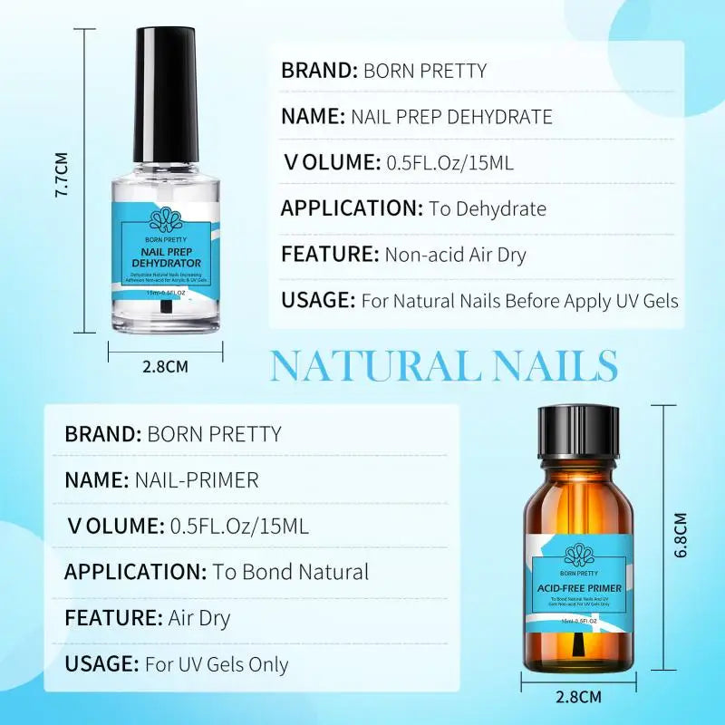 BORN PRETTY 15ml Nail Primer Nail Prep Dehydrate Base Top Coat Gel Nail Polish No Need Of UV LED Lamp Nail Art Varnish Manicure
