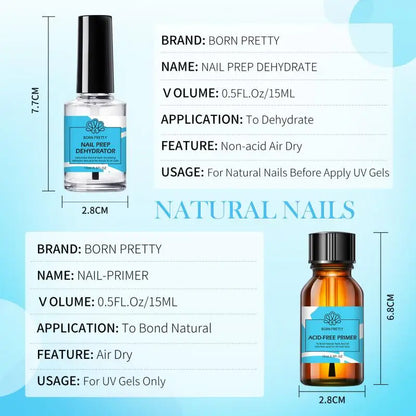 BORN PRETTY 15ml Nail Primer Nail Prep Dehydrate Base Top Coat Gel Nail Polish No Need Of UV LED Lamp Nail Art Varnish Manicure