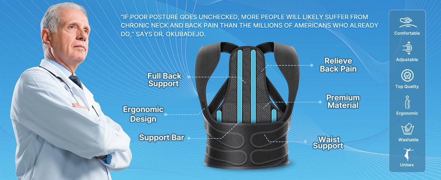 Back Brace and Posture Corrector for Women Men, Adjustable & Lightweight - Scoliosis & Hunchback Correction, Relief Back Pain