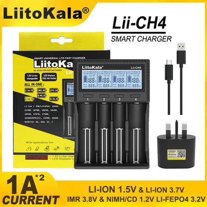 LiitoKala Lii-M4 Lii-CH4 18650 Charger LCD Display Universal Smart Charger Test Capacity 26650 18650 21700 AA AAA Battery 4slot