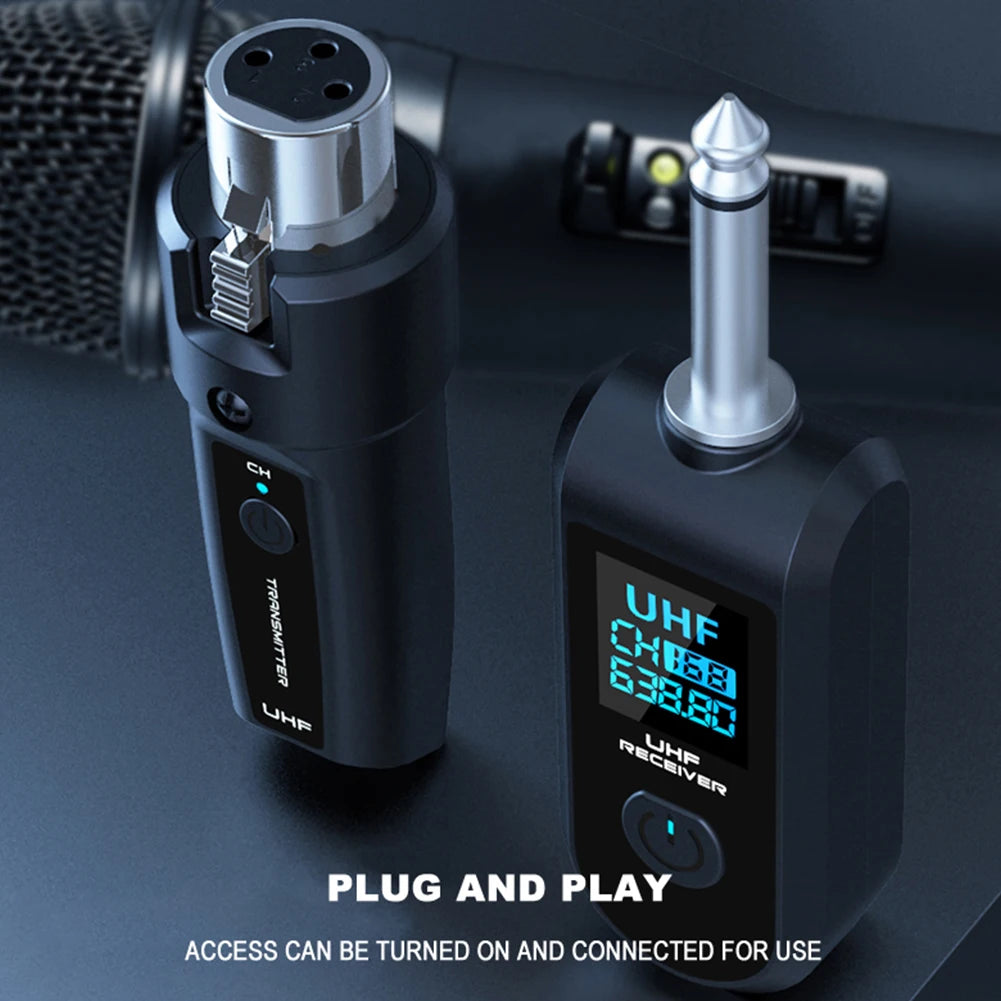 Wireless Microphone Transmitter Receiver System UHF XLR Adapter System for Dynamic Microphone Guitar Audio Mixer PA System