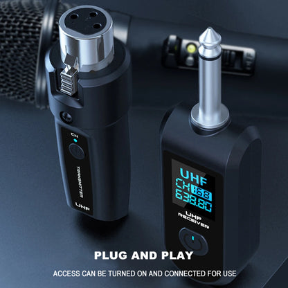 Wireless Microphone Transmitter Receiver System UHF XLR Adapter System for Dynamic Microphone Guitar Audio Mixer PA System