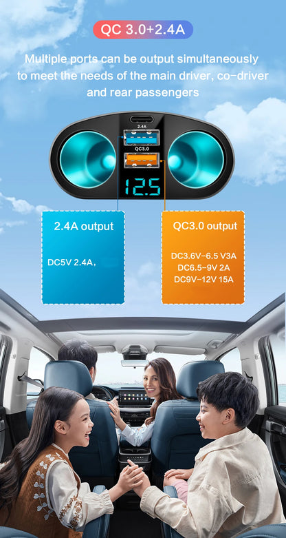 Multiple Devices Can Be Charged at the Same Time with Digital Display Car Charg Dual-port Car Charger Adapter