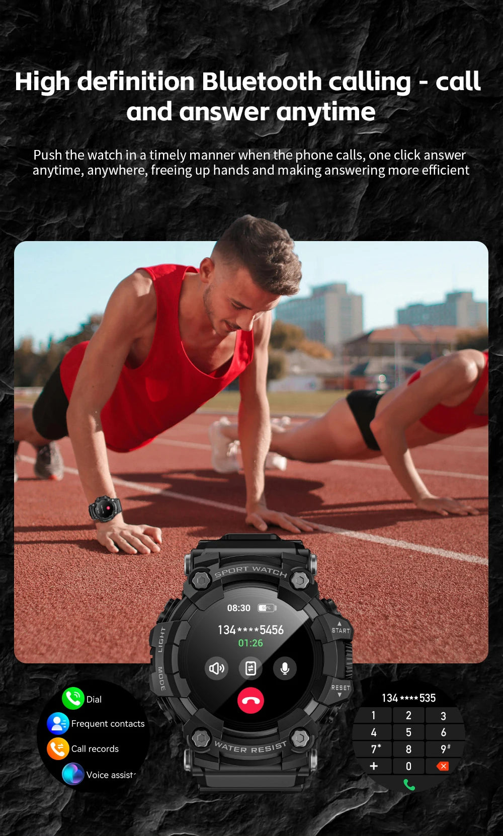 LOKMAT Rugged Sport Smart Watch ATTACK-GT Bluetooth Calls Colorful Waterproof Military Smartwatches with Flashlight for Phone