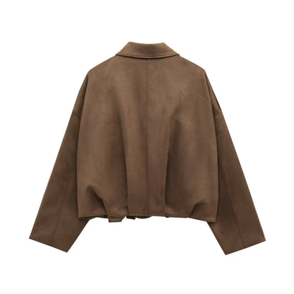 Oversize Bomber Jacket Spring Autumn 4 Color Thick Faux Suede Texture Long Sleeve Zipper Short Women Loose Coat Female Top Y2K