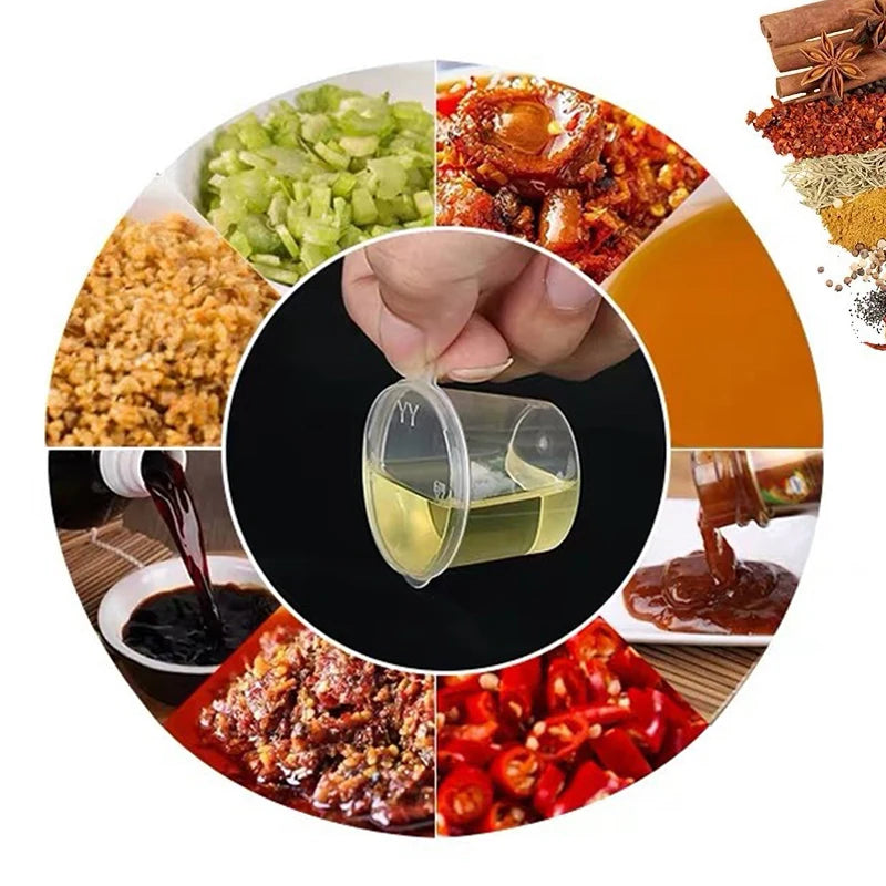 100pcs 45ml Disposable Sauce Cups Plastic Takeaway Cup with Lids Spices Food Packaging Containers Restaurant Kitchen Supplies